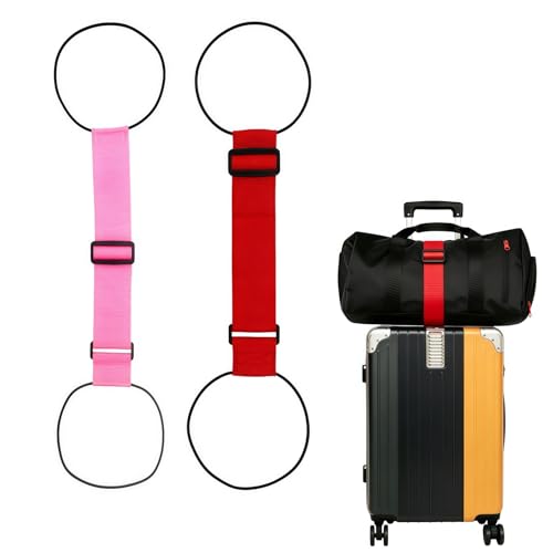 Adjustable Luggage Straps - color: Pink+Red