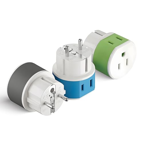 OREI Germany, France, Schuko Power Plug Adapter with 2 USA Inputs - Travel 3 Pack- Type E/F (US-9) Safe Grounded Use with Cell Phones, Laptop, Camera Chargers, CPAP, and More - style: Type E/F -Germany,France