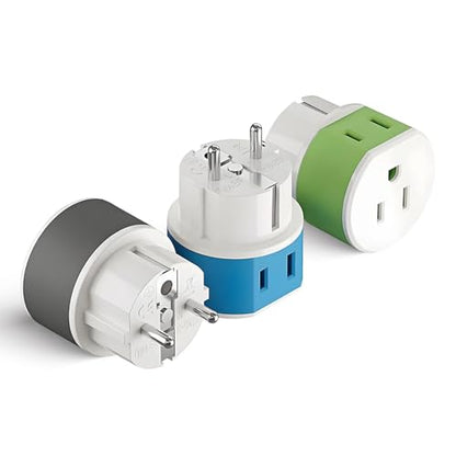 OREI Germany, France, Schuko Power Plug Adapter with 2 USA Inputs - Travel 3 Pack- Type E/F (US-9) Safe Grounded Use with Cell Phones, Laptop, Camera Chargers, CPAP, and More - style: Type E/F -Germany,France