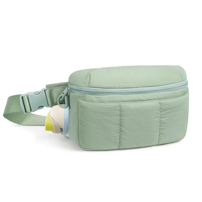 TOPEAST Waist Pack 3.5L Fanny Packs with Water Bottle Holder, Large Capacity Travel Belt Purse Anti-Theft RFID Blocking, Sage Fluffy Crossbody Sling Bag for Hiking Walking - color: Sage