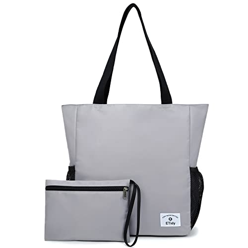 ETidy Large Capacity Foldable Tote Bag With Zipper - color: Light Grey