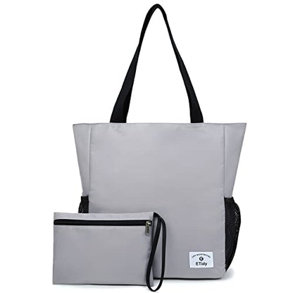 ETidy Large Capacity Foldable Tote Bag With Zipper - color: Light Grey
