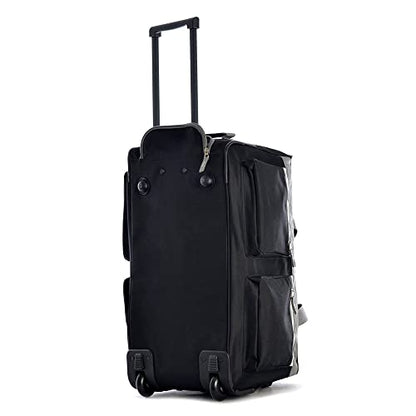 Olympia U.S.A. 29 inch Jumbo Size 8 Pockets Wheeled Rolling Duffel Bag Water Resistant Luggage Lightweight Travel Suitcase with Retractable Handle - color: Black, size: 29 inch