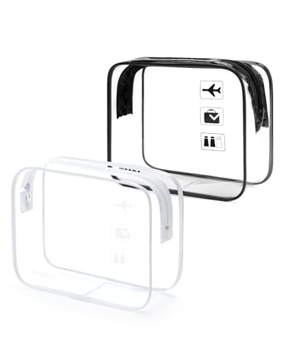 WANDF TSA Approved Toiletry Bag, 2 Pack Clear Makeup Bag - color: Black+White Pack of 2, size: Pack of 2
