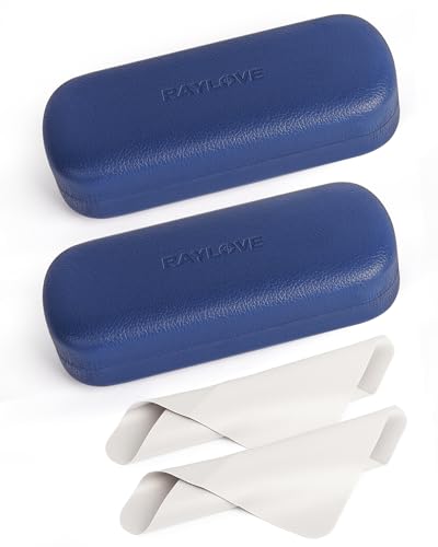 RayLove Glasses Case Hard Shell Eyeglass Case with Cleaning Cloth, PU Leather Protective Eye Glass Cases Fits Most Sunglasses - color: Blue Blue