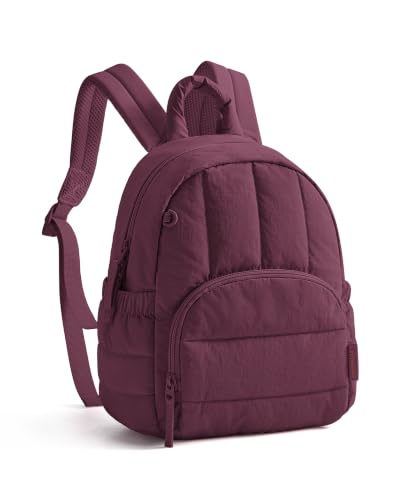 BAGSMART Mini Backpack for Women, Lightweight Puffer Backpack Purse, Quilted Casual Daypack, Water-Resistant Bookbag - color: Wine Red
