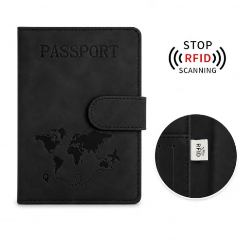 Passport Holder, RFID Blocking Travel Wallet, PU Leather, Black - color: Black#PP