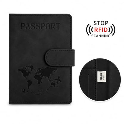 Passport Holder, RFID Blocking Travel Wallet, PU Leather, Black - color: Black#PP