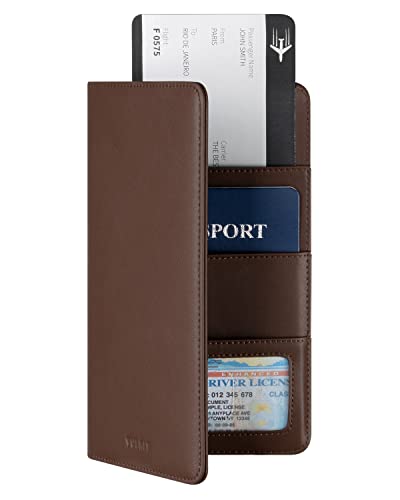 VULKIT Passport Wallet for Travel RFID Blocking Premium Leather - color: Espresso