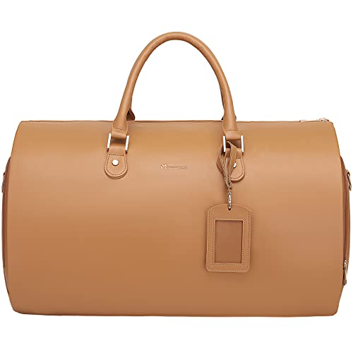 Modoker 2-in-1 PU Leather Garment Duffle Bag with Shoulder Strap, Coffee - color: Coffee