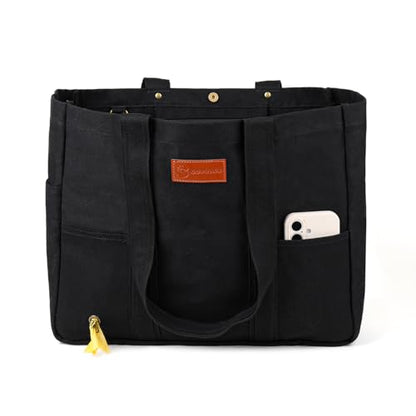 Large Canvas Tote Bag for Women,Casual Spacious Shoulder Bag - color: Black