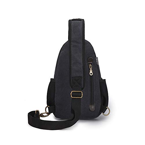 SIMU Canvas Shoulder Bag for iPad Mini, Crossbody Chest Sling Backpack - color: Large Black