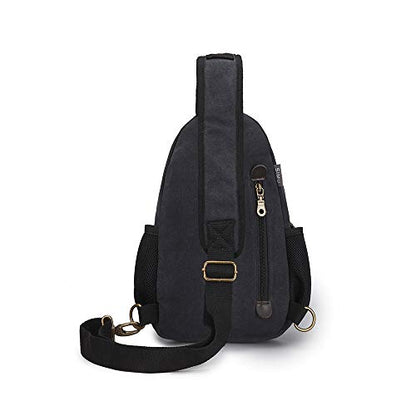 SIMU Canvas Shoulder Bag for iPad Mini, Crossbody Chest Sling Backpack - color: Large Black