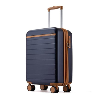 Kono Carry-On Suitcase 20in Expandable ABS+PC Airline Approved Navy/Brown - color: Navy, size: Carry-On 20-Inch