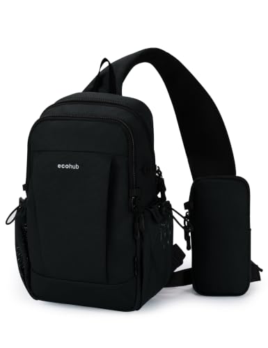 ECOHUB Anti-Theft Crossbody Bag Men Women RFID Blocking Lightweight Sling Backpack Water Resistant for Travel Hiking Outdoor - color: Black-women-small