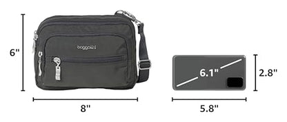 Baggallini Triple Zip Small Crossbody Bag for Women - Lightweight Convertible Fanny Pack Belt Bag - color: Charcoal, style: Slim Strap