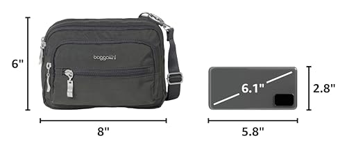Baggallini Triple Zip Small Crossbody Bag for Women - Lightweight Convertible Fanny Pack Belt Bag - color: Charcoal, style: Slim Strap
