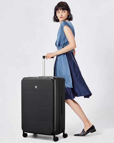 Hanke Expandable Medium Checked Luggage, 24 Inch Top Opening Suitcase - color: Jet Black, size: 24 Inch EXT
