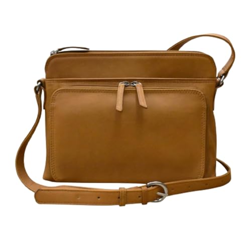 ili New York womens Leather Shoulder Handbag W/Side Organize - color: Antique Saddle, size: Large