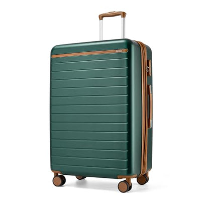 Kono Large Suitcase 28in Expandable ABS+PC 8pcs Silent Wheels Green - color: Green, size: Checked-Large 28-Inch