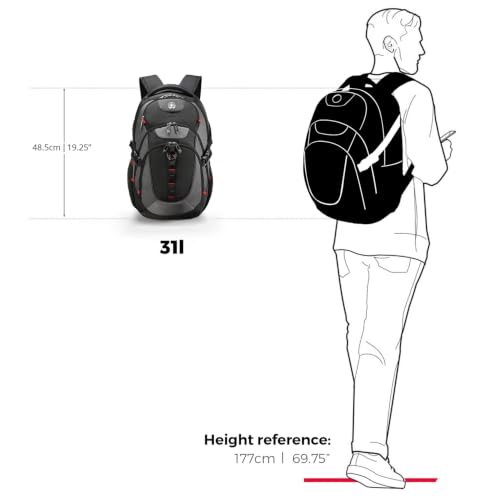 Swissdigital Design Travel Backpack for Men with USB Charging Port SD803-02 - color: Black/Grey