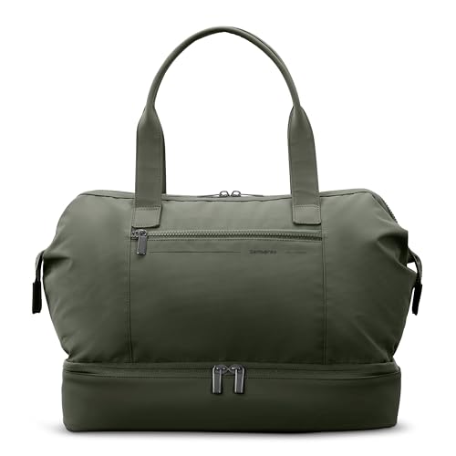 Samsonite Better Than Basics Weekender Duffle – Drop Bottom Travel Bag with 14” Laptop Compartment, SmartSleeve™ Trolley Strap, Adjustable Shoulder Strap, Durable RPET Lining, OLIVE - color: Olive