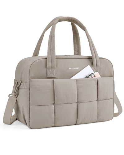 BAGSMART Gym Bag for Women, Personal Item Puffer Duffle Bag, Weekender Overnight Carry On Tote Handag for Travel - color: Camel