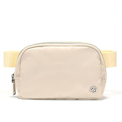 Pander Unisex Belt Bag Fanny Pack for Women with Adjustable Strap, Small Waist Pouch for Workout Running Traveling Hiking - color: Natural