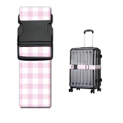 Luggage Strap for Suitcases Adjustable Travel Belt with Quick Release Buckle, Cute Travel Accessories for Suitcase Strap Pink Plaid - color: Pink Plaid