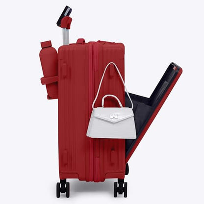 Nobl Travel Carry on Expandable Luggage, Aluminum Frame Hard Shell Suitcase | Airline Approved 22.5"x14.2"x9.8", 360° Spinner Wheels, TSA Locks, USB Charging, Cup & Phone Holder, Cherry Red - color: Cherry Red