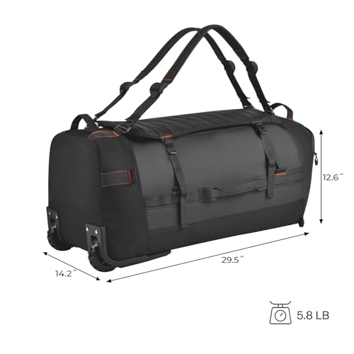 바퀴가 달린 접이식 롤링 더플 백 - 76.2cm(30인치) 엑스트라 라지 방수 여행용 백팩, 신발 수납 공간, 남성용 캠핑, 스포츠 및 비행기 여행을 위한 튼튼한 TSA 승인 수하물, 블랙., 스포티 - color: 블랙.