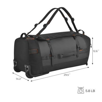 바퀴가 달린 접이식 롤링 더플 백 - 76.2cm(30인치) 엑스트라 라지 방수 여행용 백팩, 신발 수납 공간, 남성용 캠핑, 스포츠 및 비행기 여행을 위한 튼튼한 TSA 승인 수하물, 블랙., 스포티 - color: 블랙.