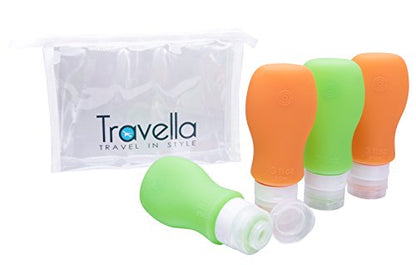 Silicone TSA Approved Travel Containers Anti-Leak Lids w/Clear Cosmetics Bag