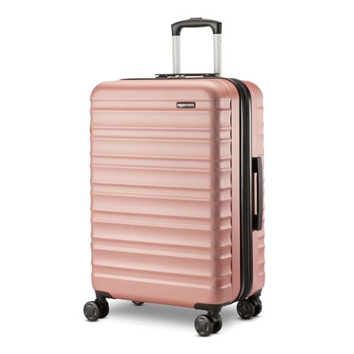Amazon Basics 26" Hardside Medium Checked Luggage, Expandable Hardshell Suitcase with Telescoping Handle, Scratch-Resistant Surface, Four Multi-directional Wheels, Rose Gold - color: Rose Gold, size: Medium Checked
