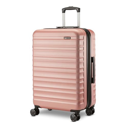 Amazon Basics 26" Hardside Medium Checked Luggage, Expandable Hardshell Suitcase with Telescoping Handle, Scratch-Resistant Surface, Four Multi-directional Wheels, Rose Gold - color: Rose Gold, size: Medium Checked