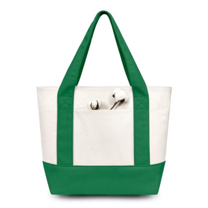 TOPDesign 1-Pack Small Canvas Tote Bag with an External Pocket, Reusable Bag, Top Zipper Closure, Daily Essentials (Green/Natural) - color: Green/Natural, size: Small