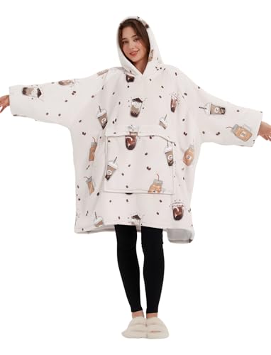 KFUBUO Wearable Blanket Hoodie for Adults With Pocket Milk tea - color: Milk Tea, size: Adult