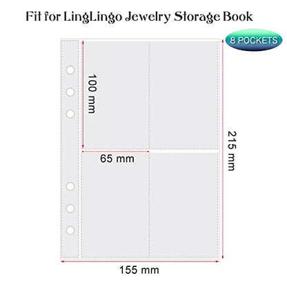 Clear Double-Sided Refill Inner Pages for Transparent Jewelry Storage Book 6 Ring Binder, 20 Sheets 160 Pockets - color: 20 Sheets for Small Bags