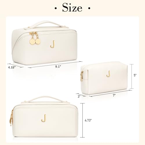 Initial Makeup Bag Personalized Gift for Women Teen Girls - color: Beige, style: J