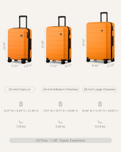 Coolife Luggage Set, Lightweight Durable Hardshell, 3 piece, Orange new - color: Orange new