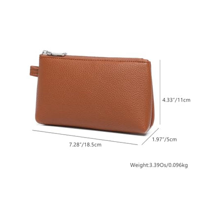 Small Makeup Bag for Purse, Leather Cosmetic (Saddle Brown) - color: PU/Saddle Brown