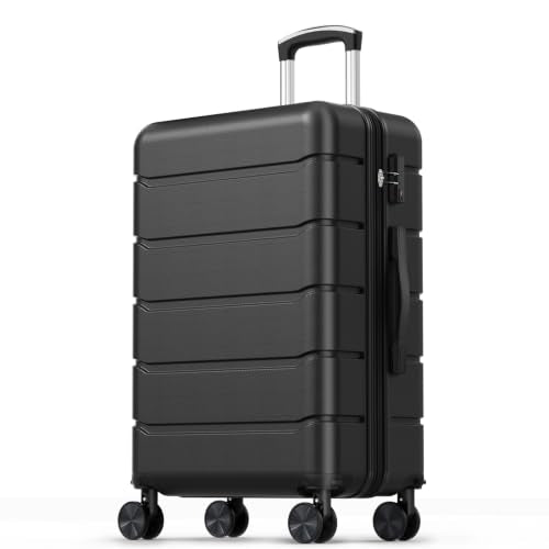 Sweetcrispy 24 Inch Checked Luggage, Hard Shell Suitcase, Black - color: Black, size: 24 Inch