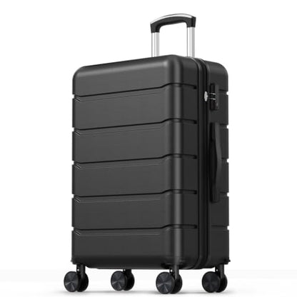 Sweetcrispy 24 Inch Checked Luggage, Hard Shell Suitcase, Black - color: Black, size: 24 Inch