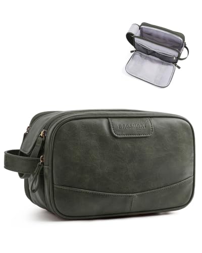 BAGSMART Medium Toiletry Bag for Men, PU Leather Water Resistant, Green - color: Green, size: Medium-5L