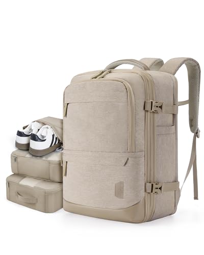 BAGSMART 37L Expandable Travel Backpack Compression Carry On Daypack - color: Khaki