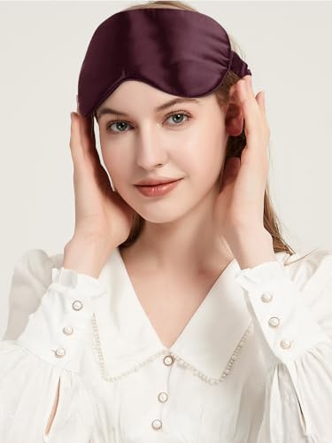 100% Mulberry Silk Eye Mask for Sleeping with Silk Wrapped Adjustable Strap,Burgundy - color: Burgundy