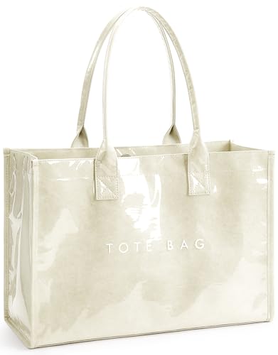 KALIDI PVC Tote Bag Women’s Kraft Paper Work Handbags Purses with Top Handle - color: Beige