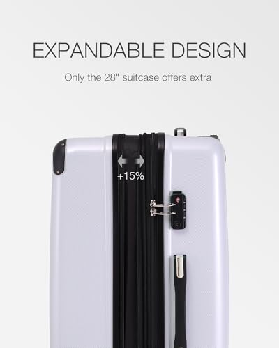 Coolife Luggage Set,Lightweight and Durable Hardshell,5 Pcs, white grid new - color: white grid new, size: 5-Piece Set