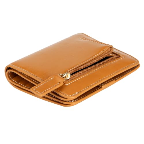 Itslife Women's Rfid Blocking Small Compact Bifold Leather Pocket Wallet Ladies Mini Purse with id Window (Waxed Brown) - color: 1 brown waxed