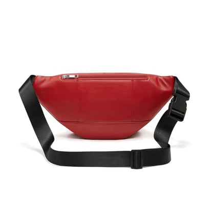 Genuine Leather Large 7 Pocket Waist Pack with Organizer, Card Slots (Red) - color: Red